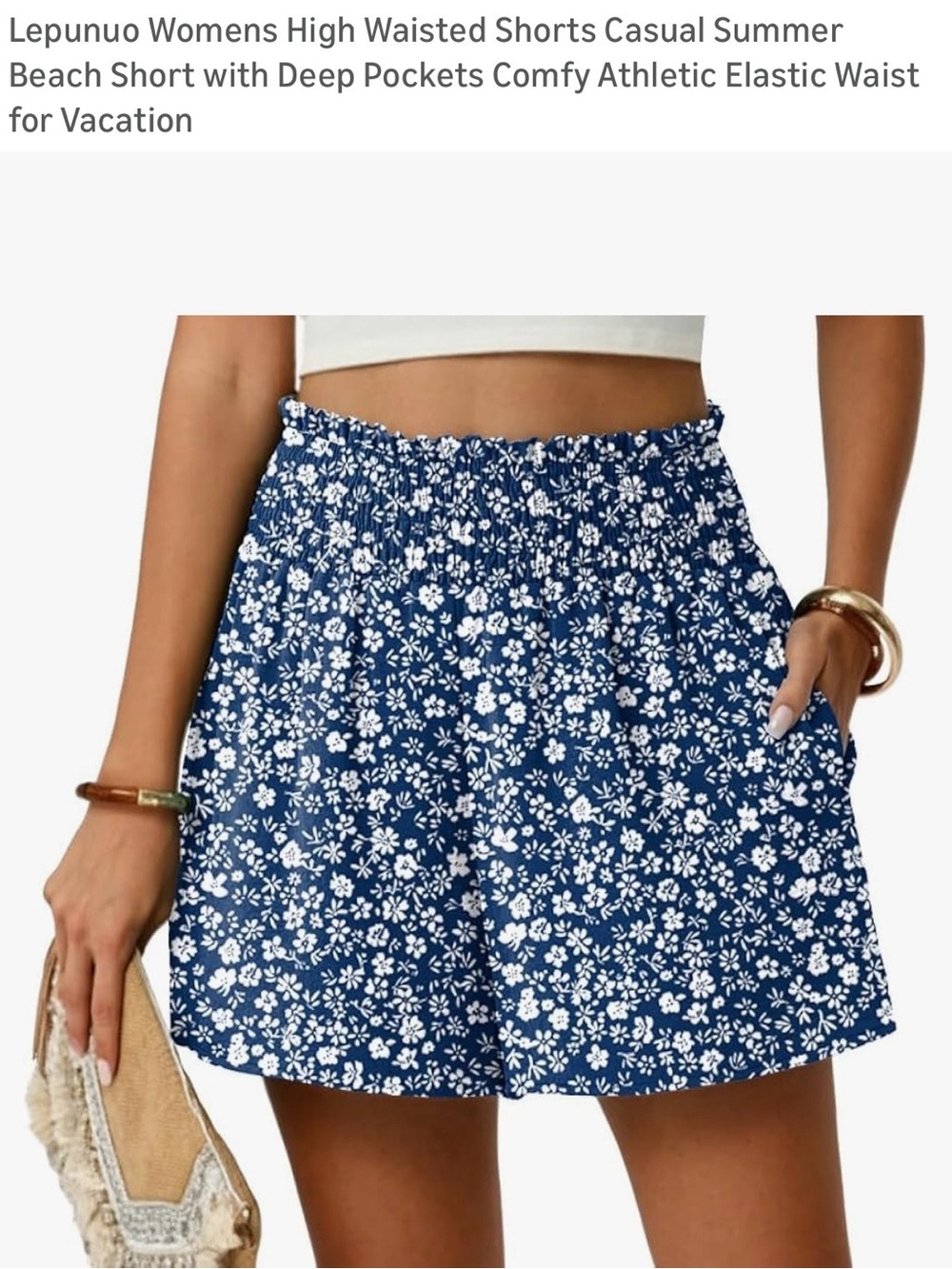 New in Bag! High-Waist Navy Floral Casual Shorts for Women size XL